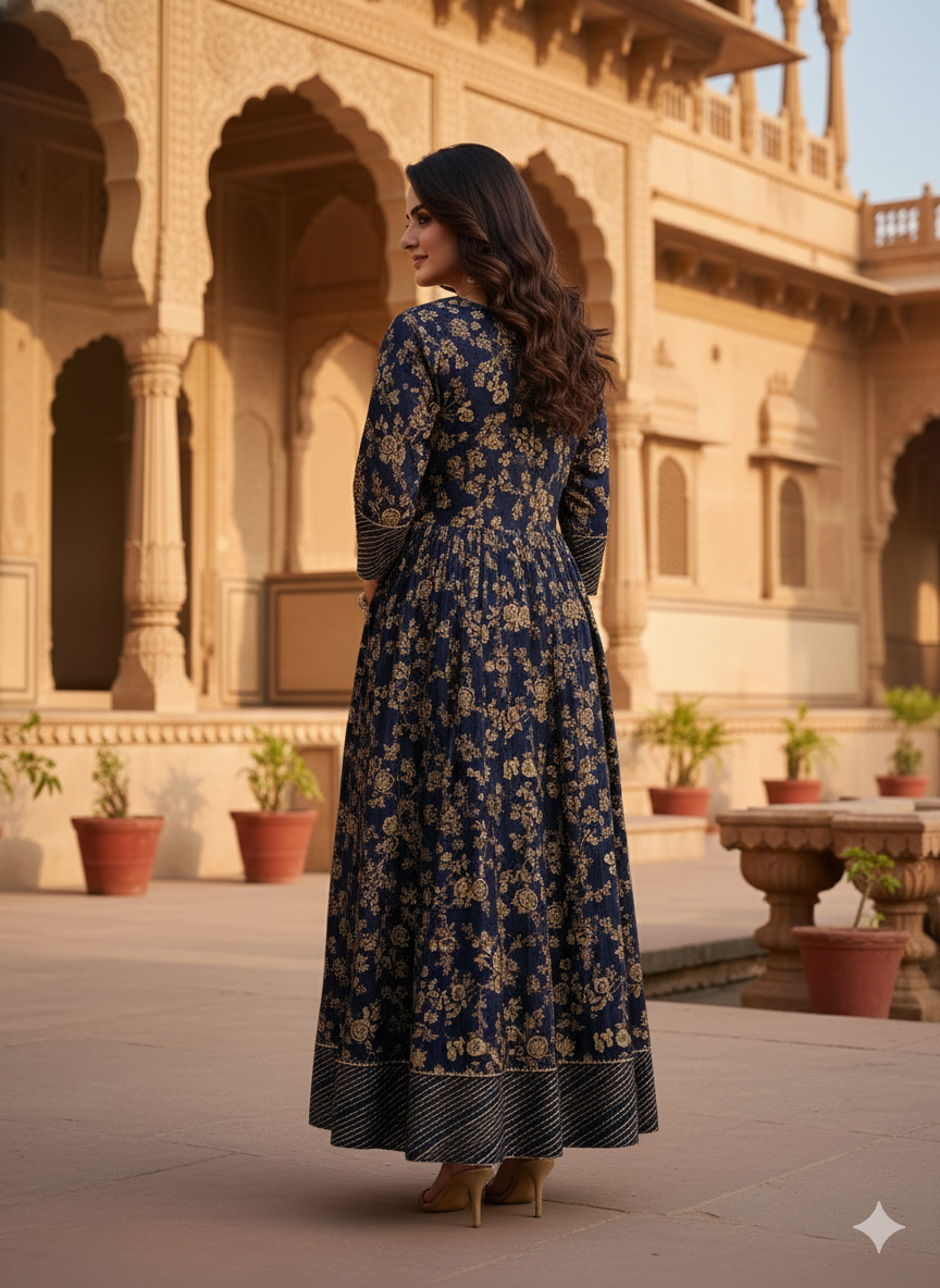 Dark Blue Embroidered Without Dupatta set