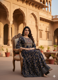 Dark Blue Embroidered Without Dupatta set