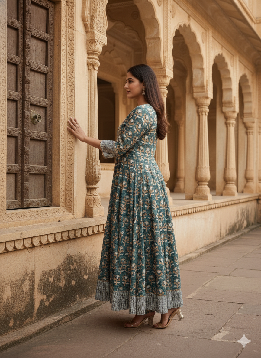 Teal Embroidered kurta