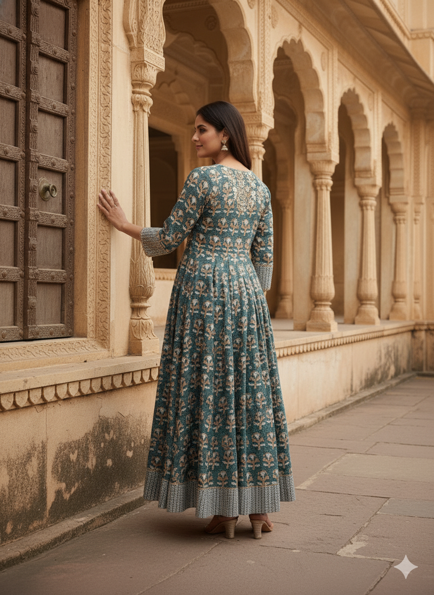 Teal Embroidered kurta
