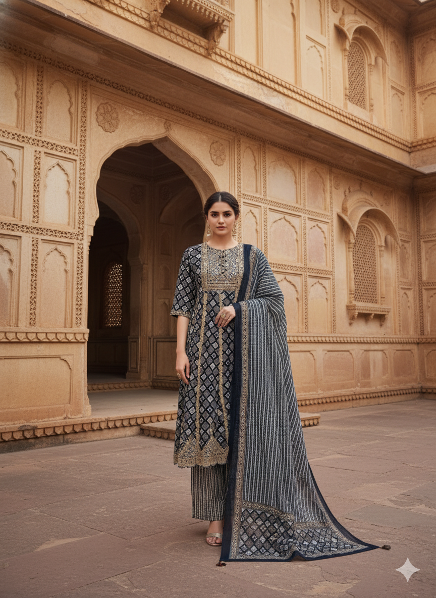 Grey Embroidered Dupatta set