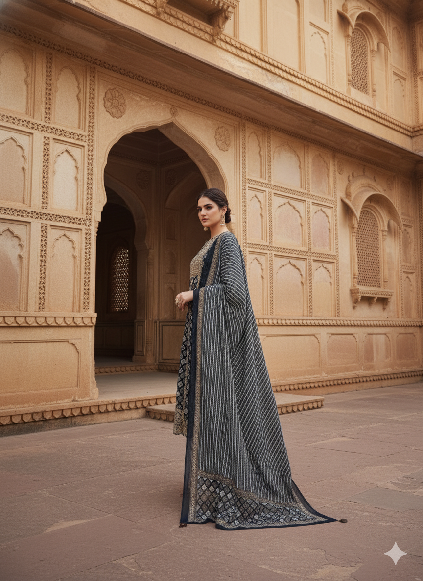 Grey Embroidered Dupatta set