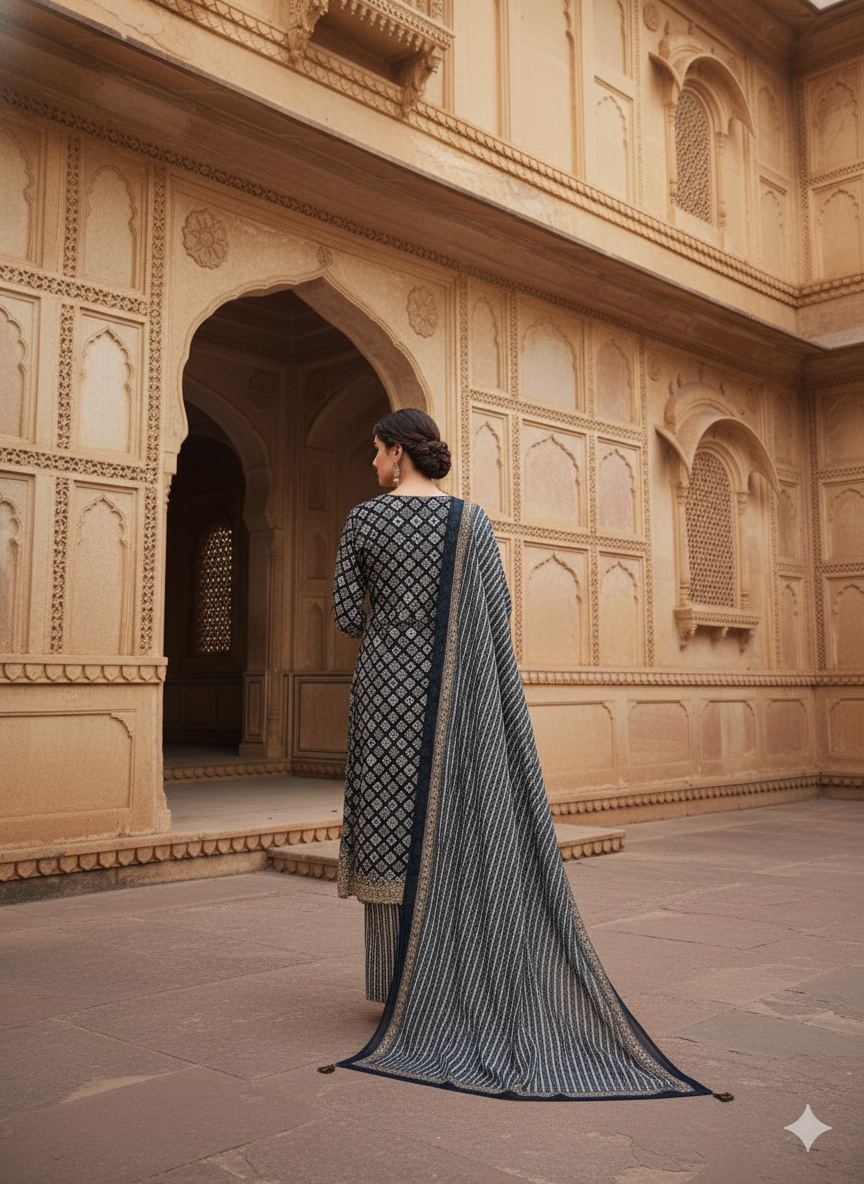 Grey Embroidered Dupatta set