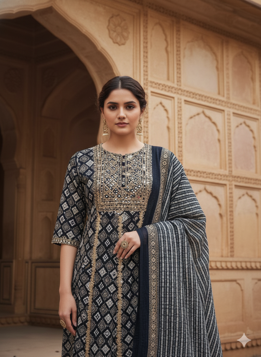 Grey Embroidered Dupatta set