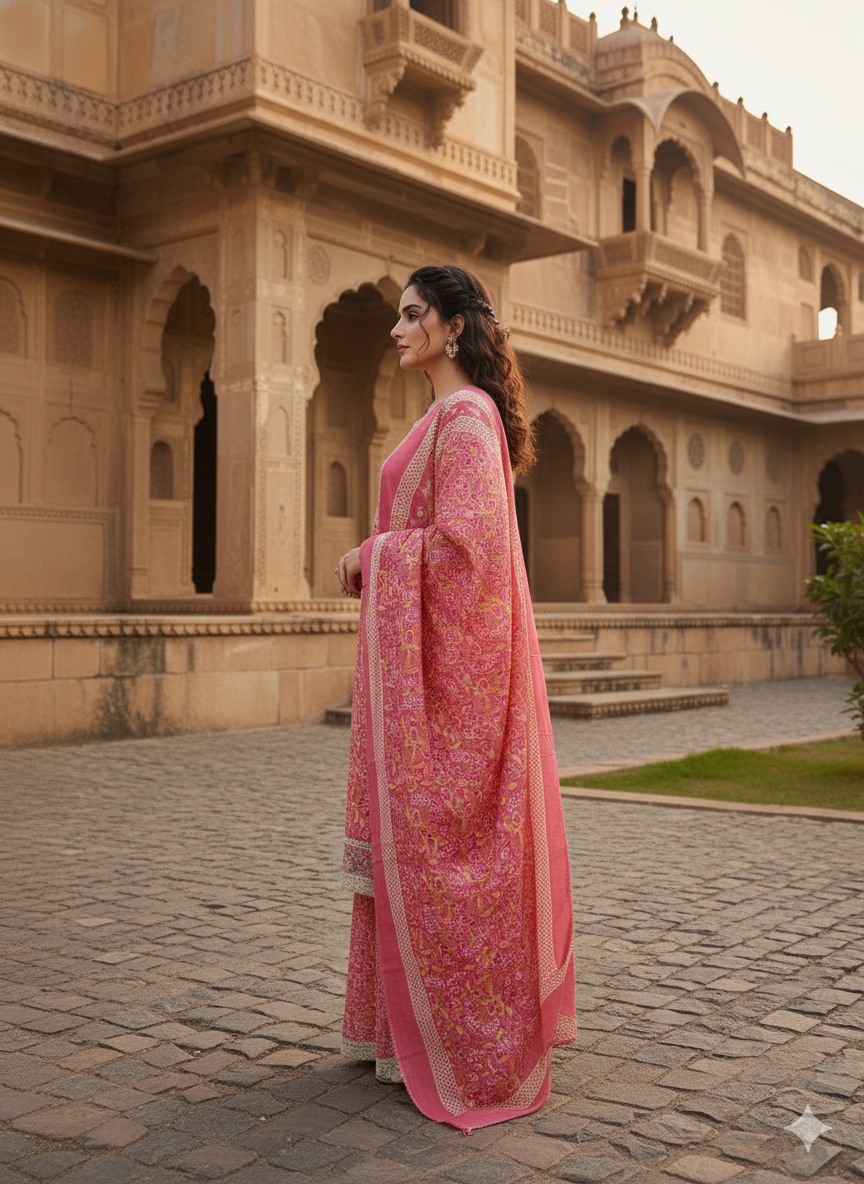 Pink Embroidered kurta with Dupatta Set