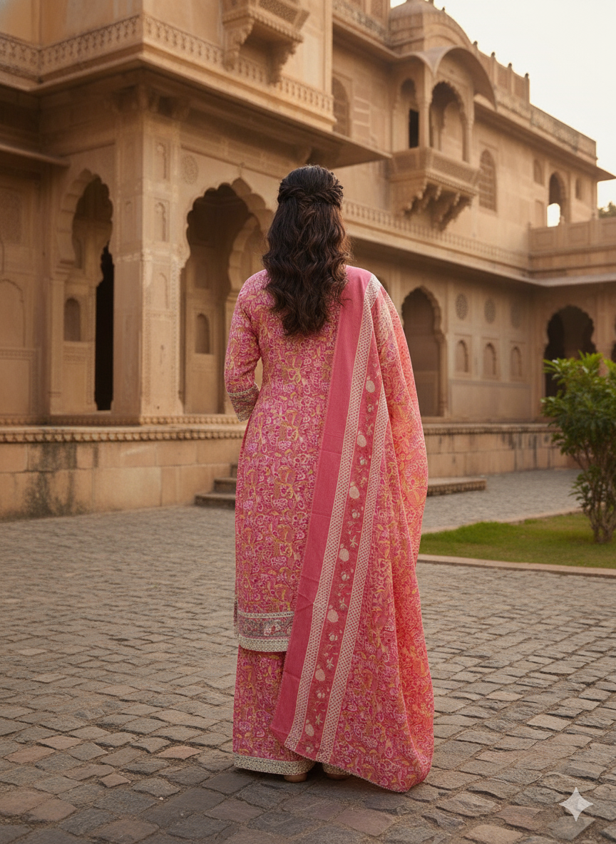 Pink Embroidered kurta with Dupatta Set