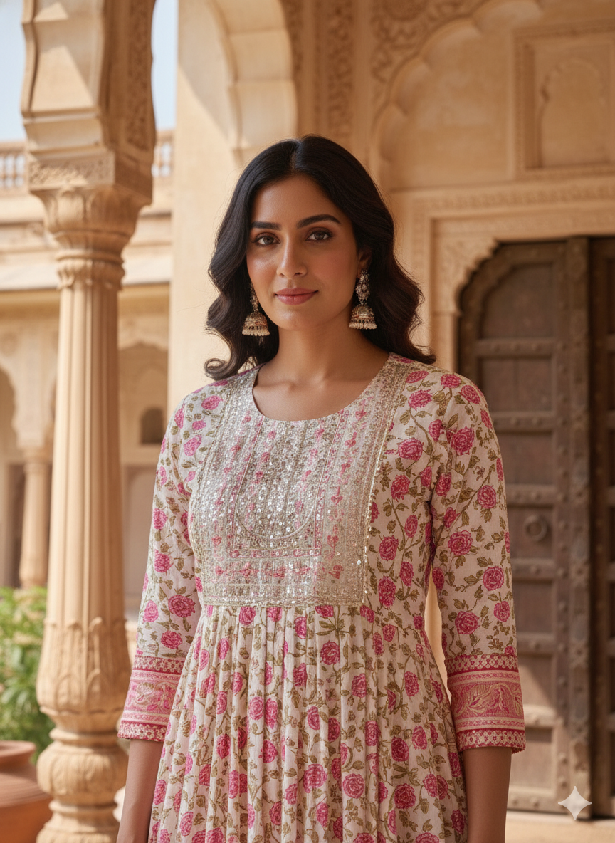Pink Embroidered kurta Set