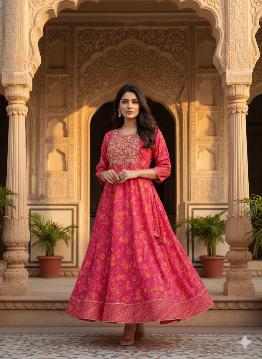 Red Embroidered kurta Set