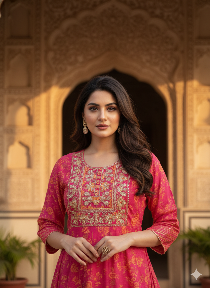 Red Embroidered kurta Set