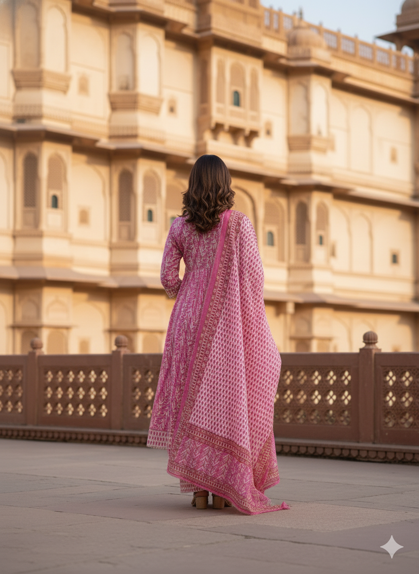 Pink Embroidered kurta with Dupatta Set