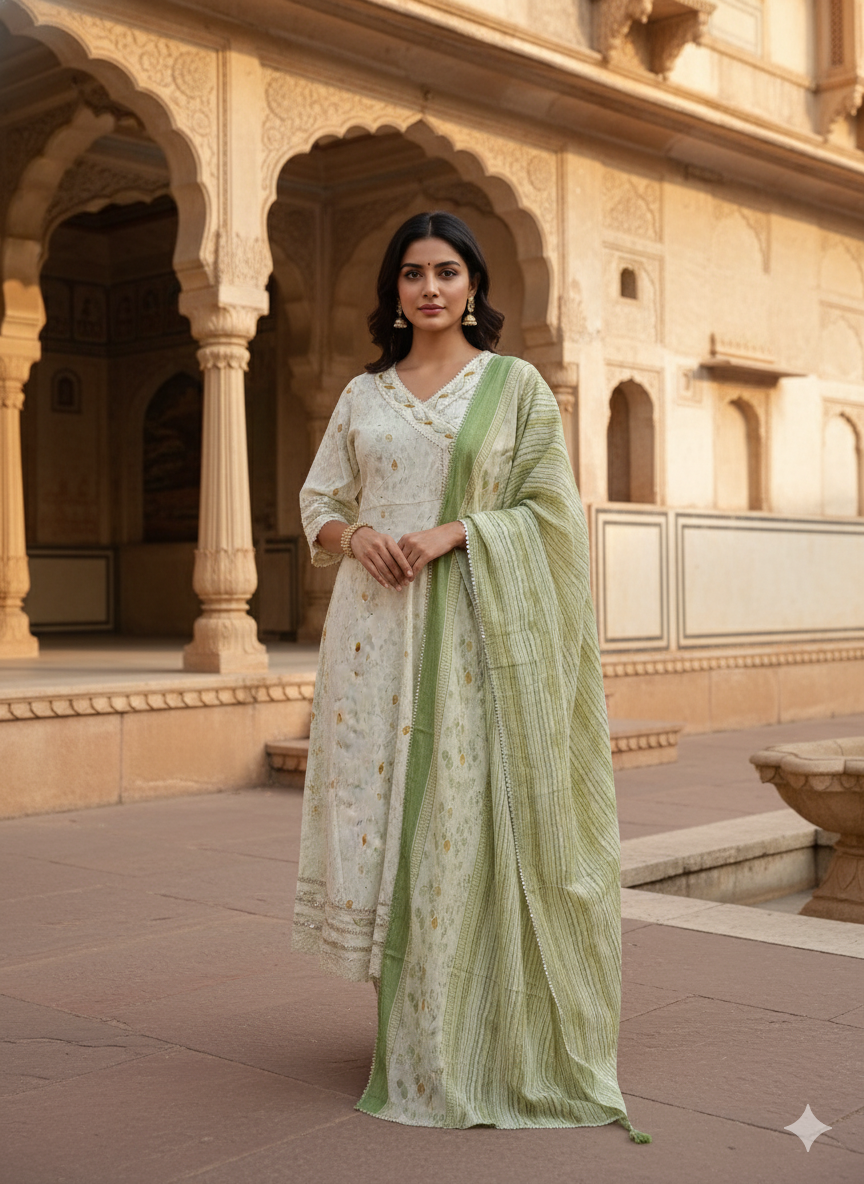 Light Green Embroidered Dupatta Set