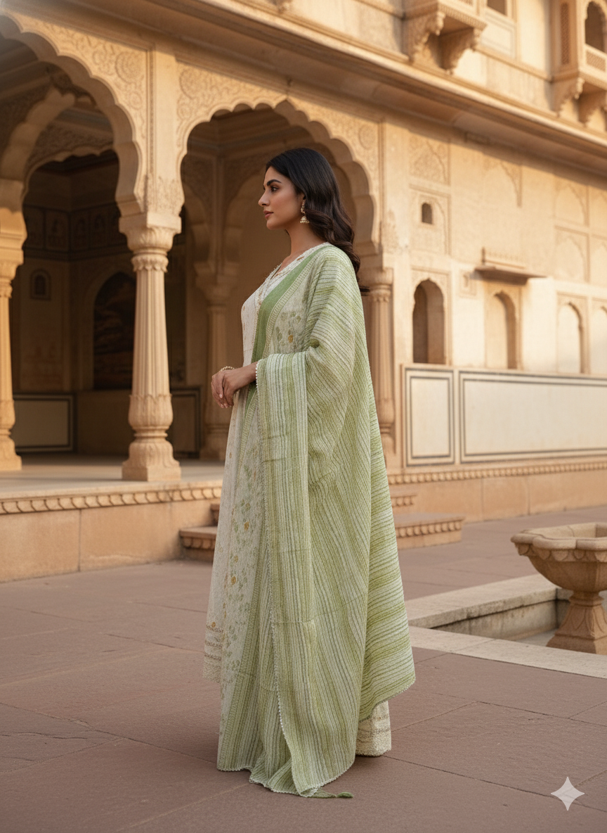 Light Green Embroidered Dupatta Set
