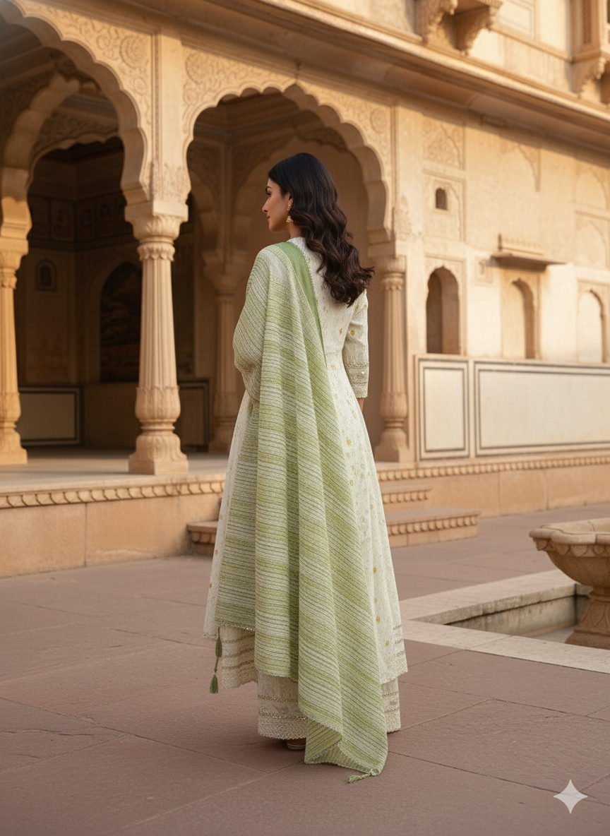 Light Green Embroidered Dupatta Set
