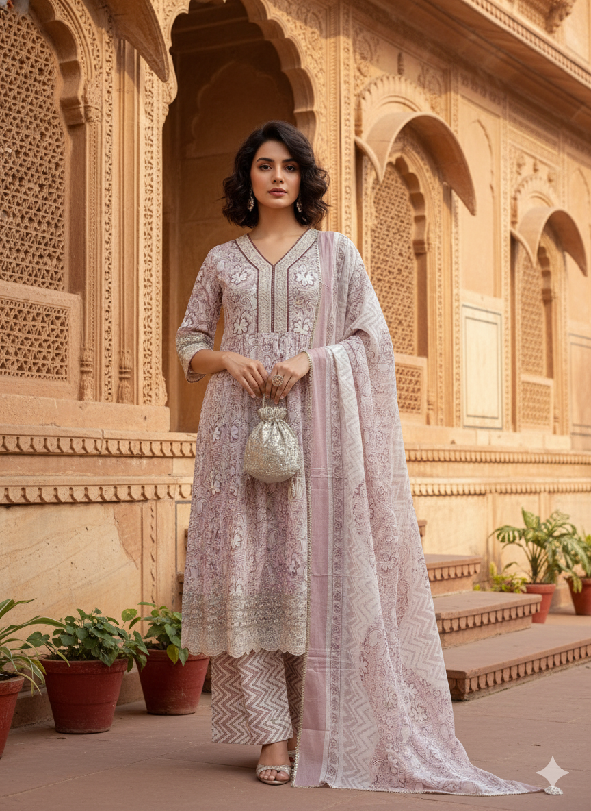 Purple Shade kurta with Dupatta Set