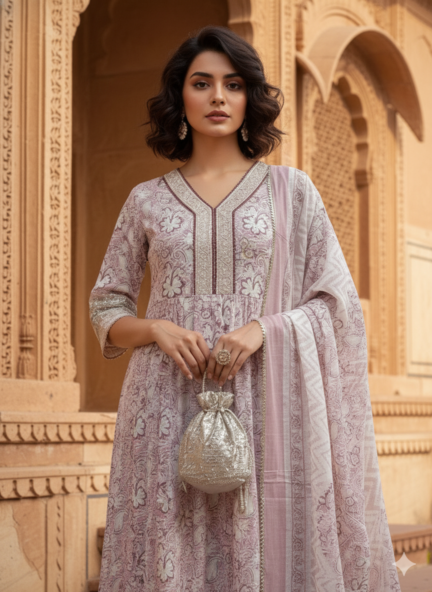 Purple Shade kurta with Dupatta Set