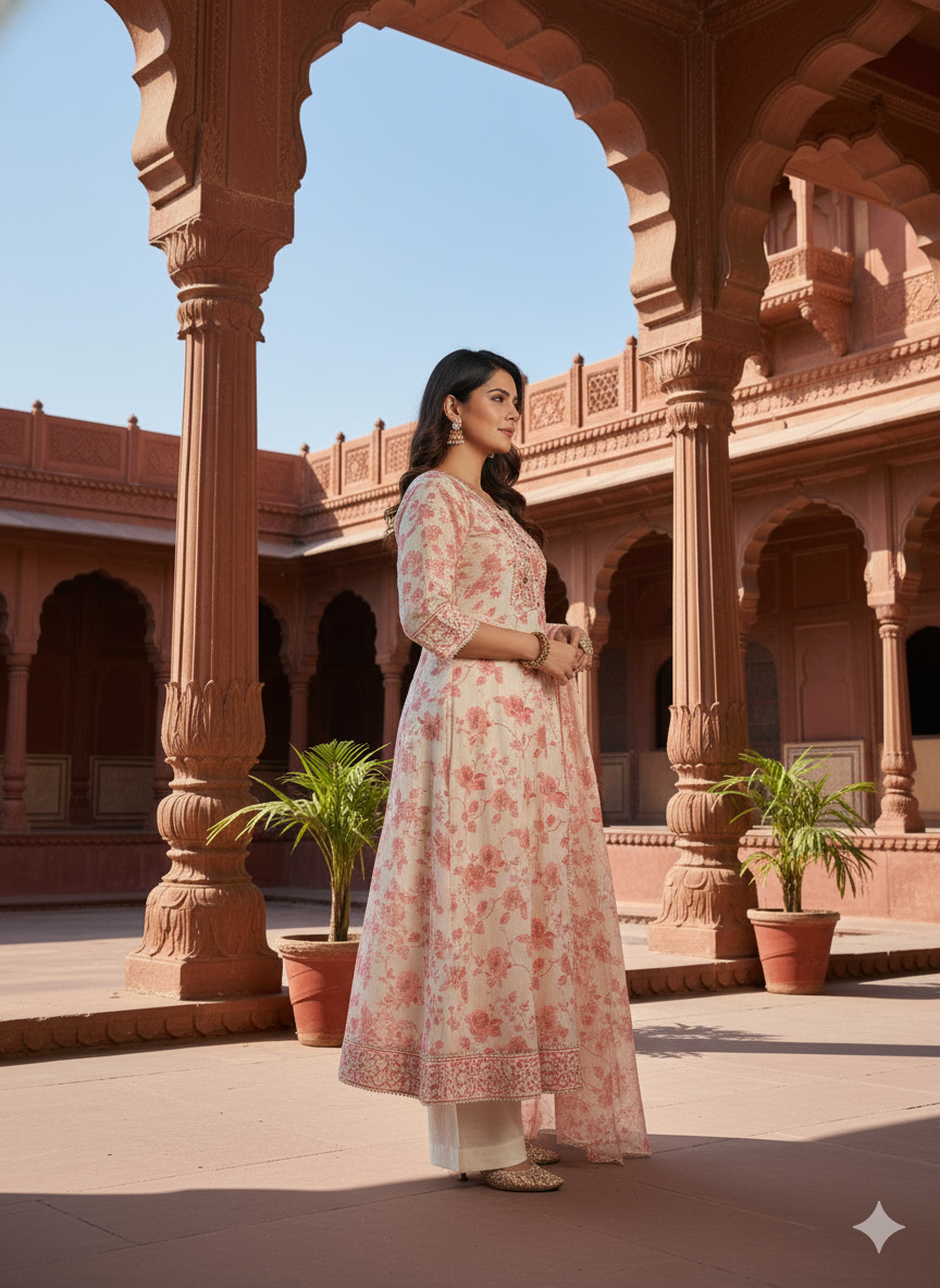 Pink Embroidered kurta with Dupatta Set