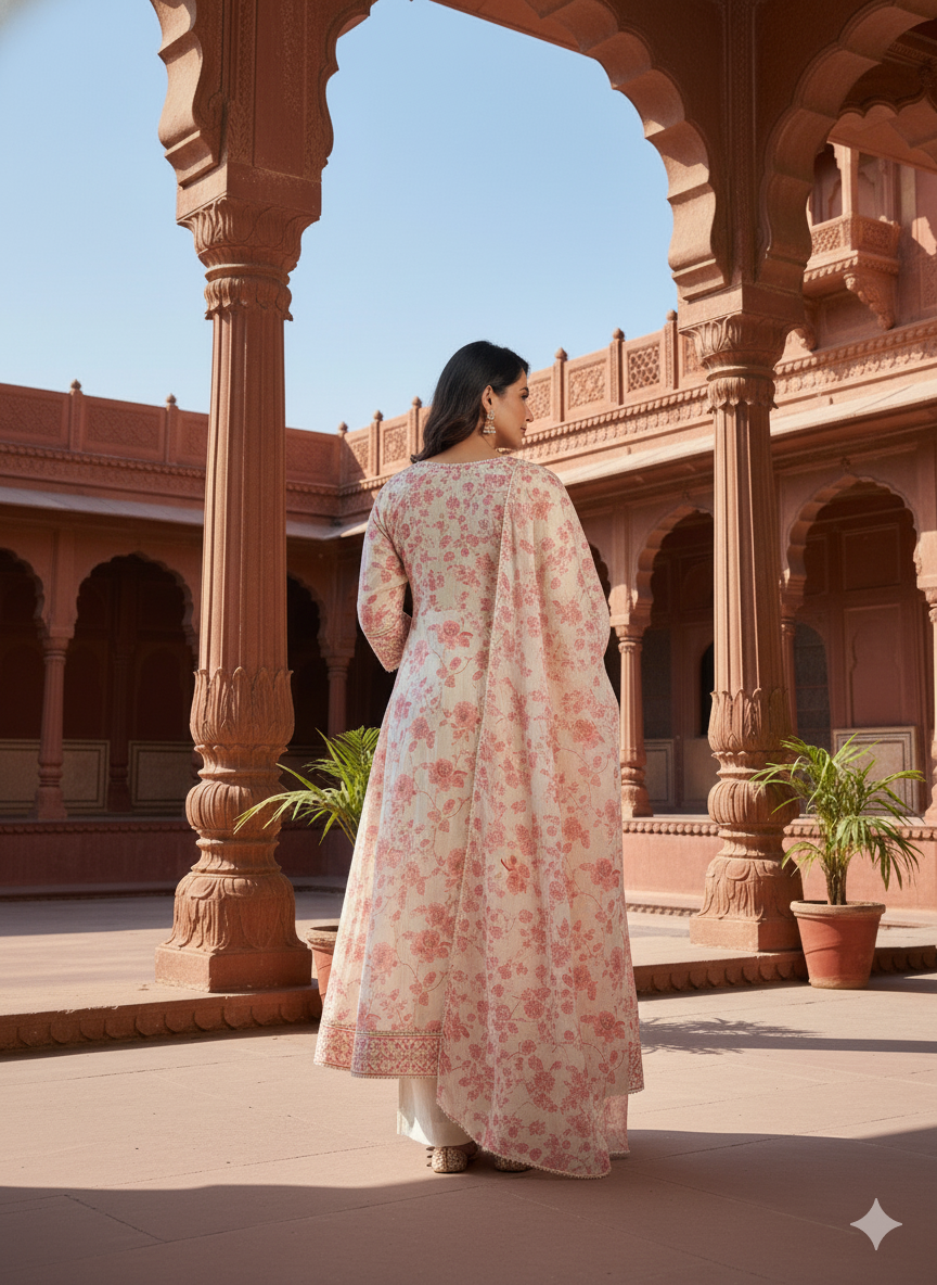 Pink Embroidered kurta with Dupatta Set