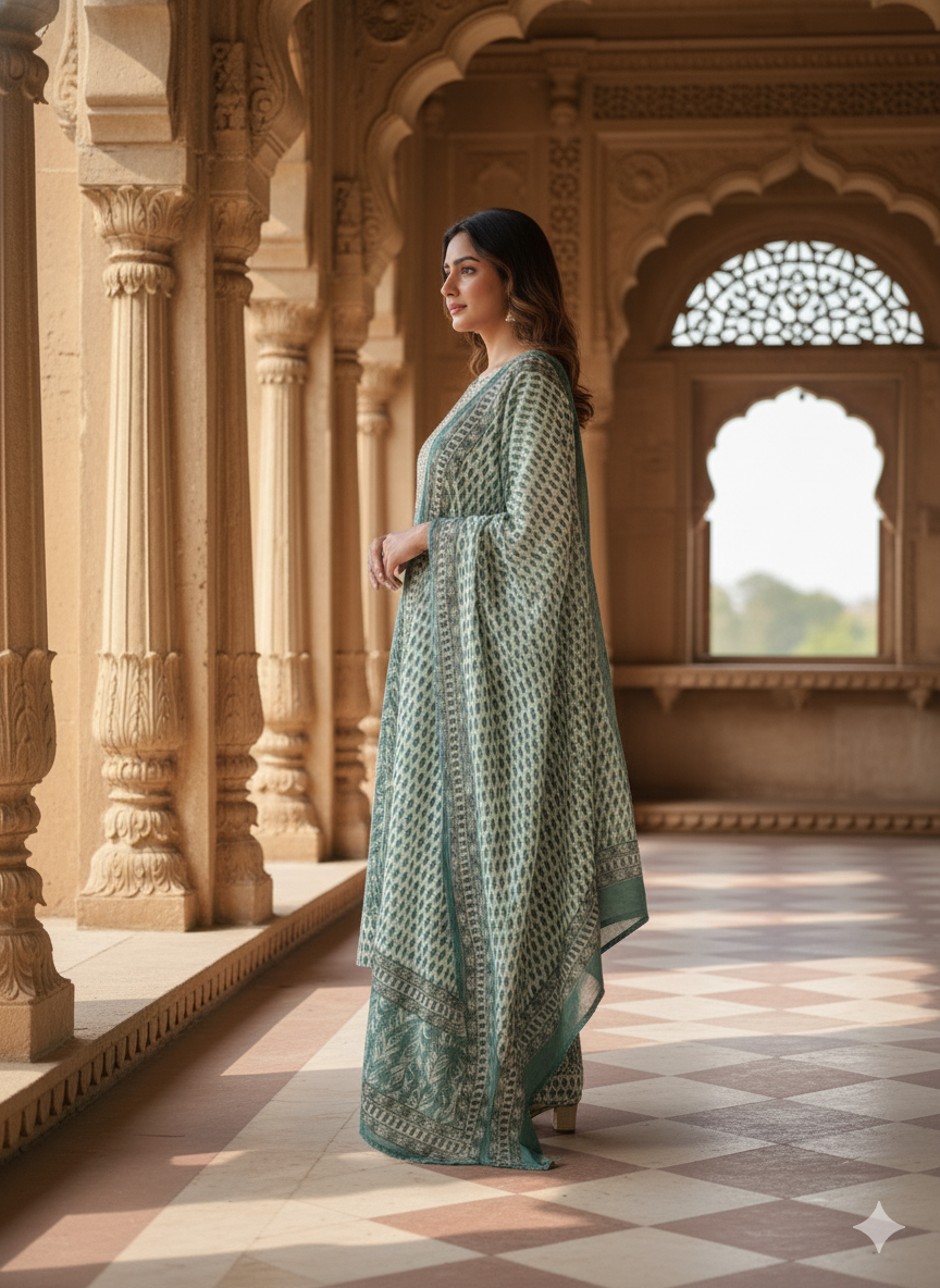 Teal Embroidered kurta with Dupatta Set