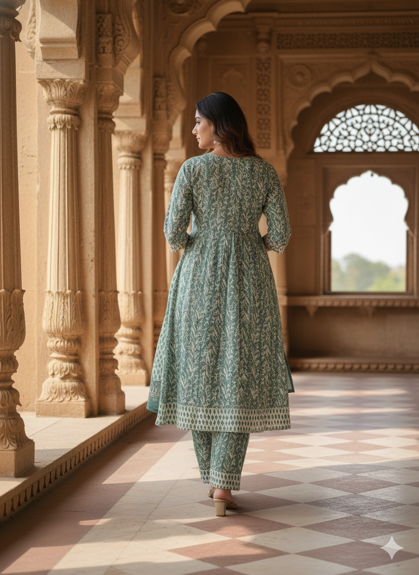 Teal Embroidered kurta with Dupatta Set