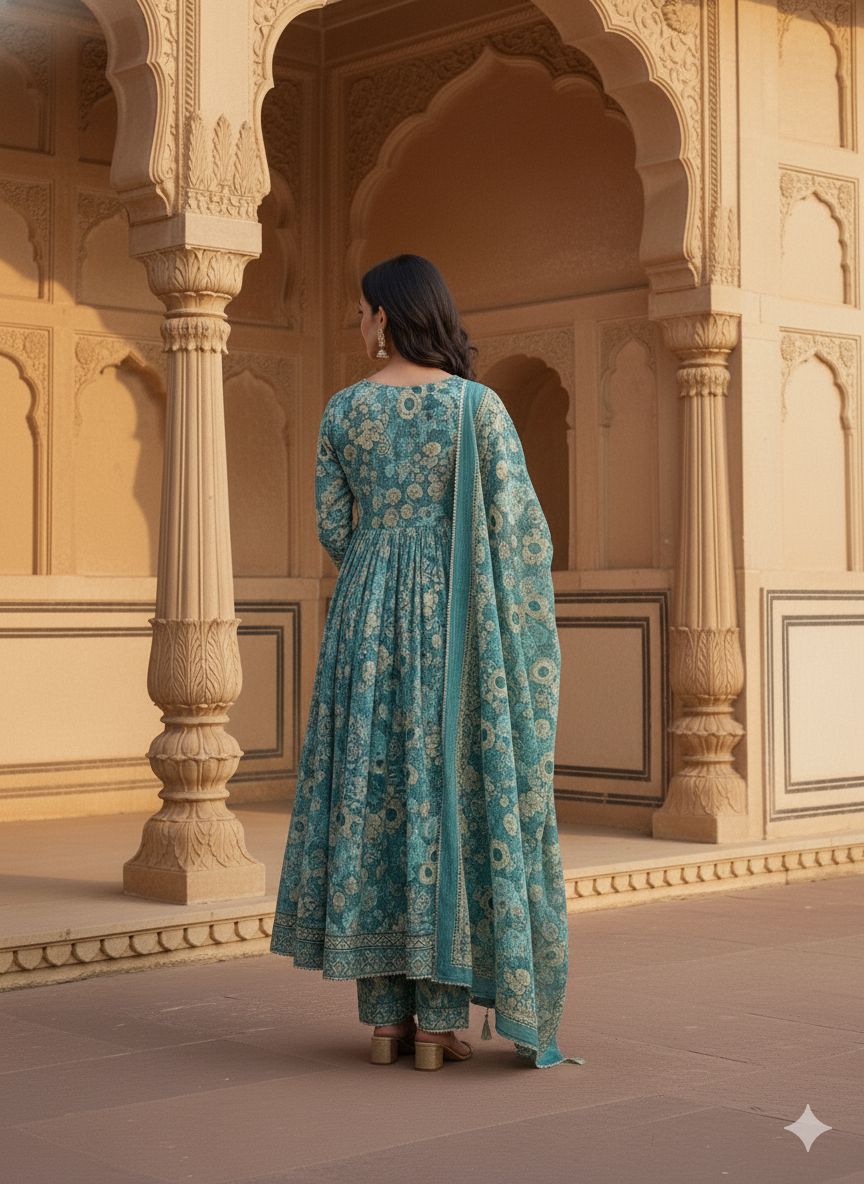 Light Green Sky Embroidered kurta with Dupatta Set