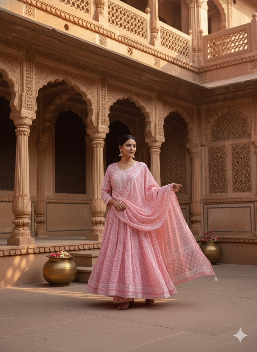 Pink Embroidered kurta with Dupatta Set