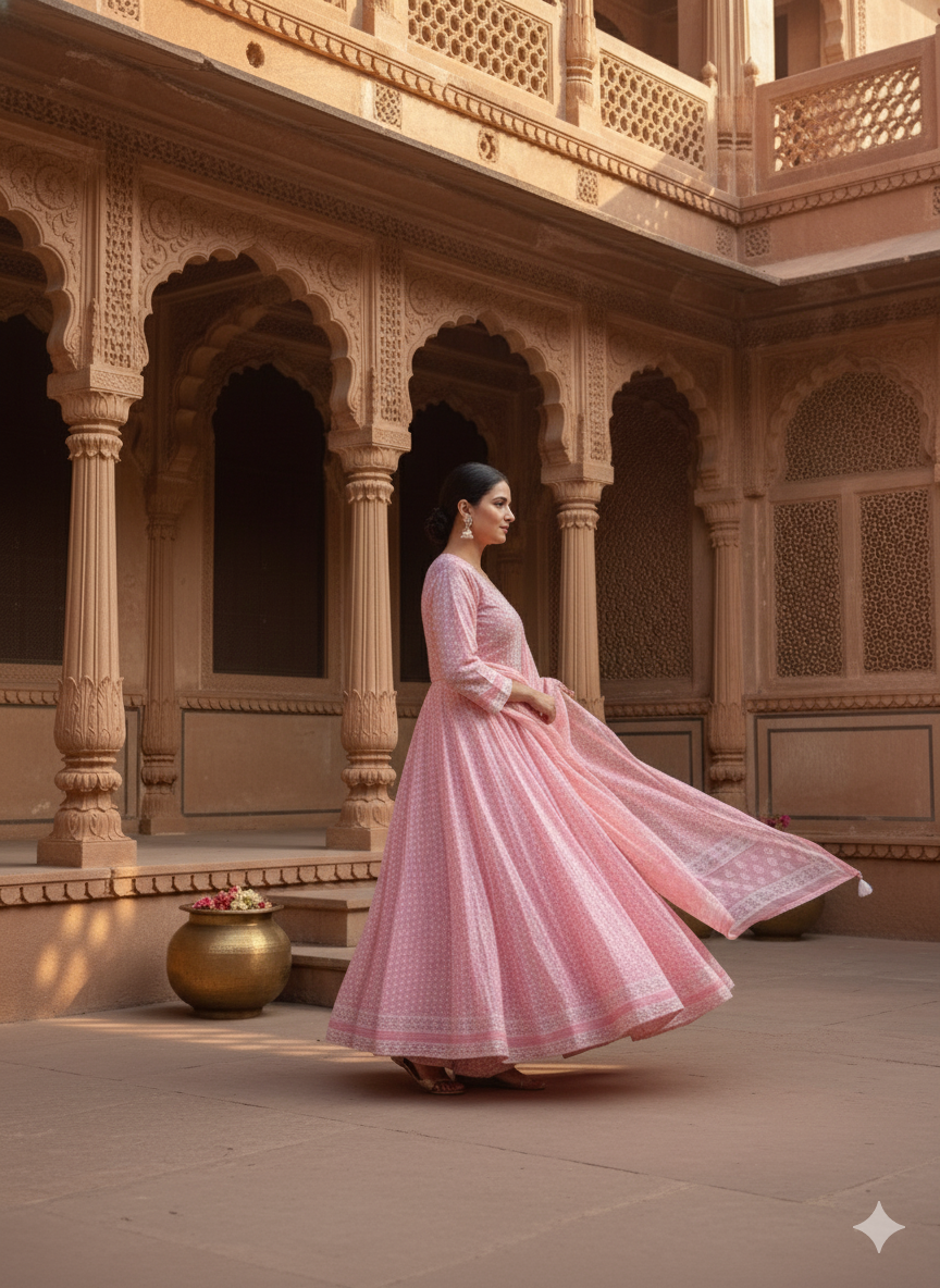 Pink Embroidered kurta with Dupatta Set