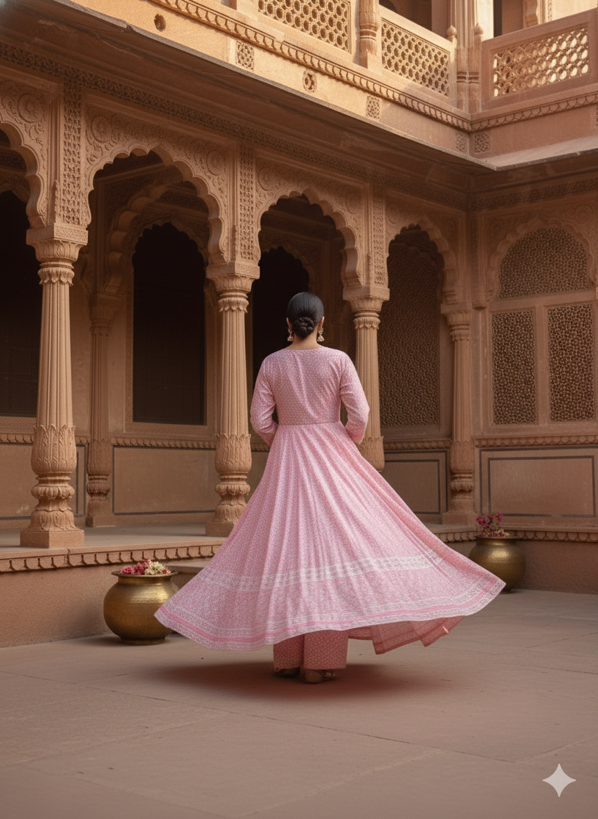 Pink Embroidered kurta with Dupatta Set