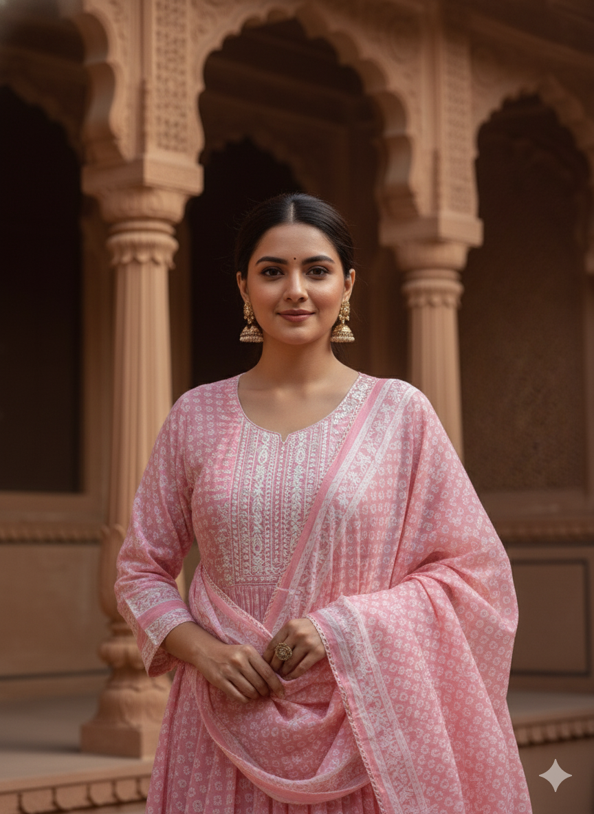 Pink Embroidered kurta with Dupatta Set
