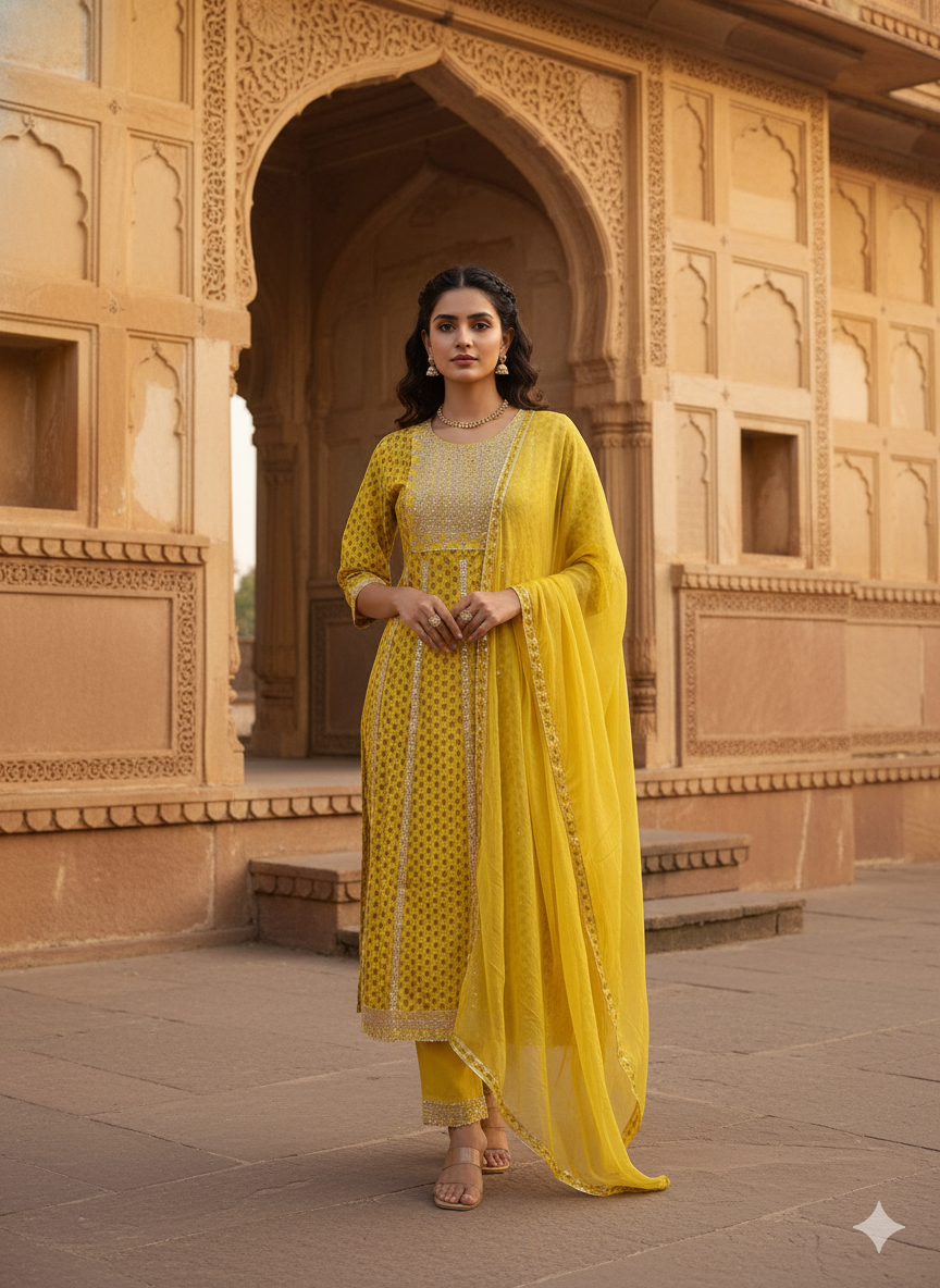 Lemon Embroidered Dupatta Set