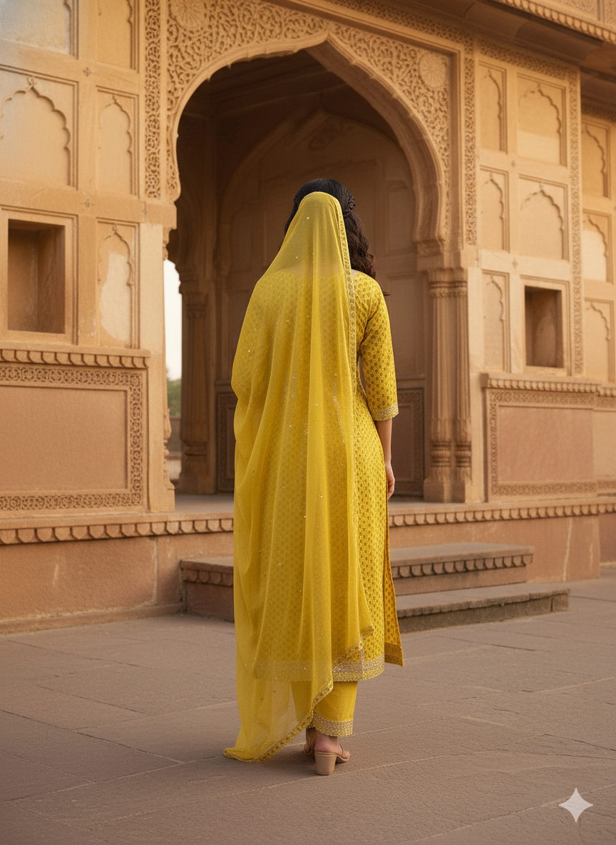 Lemon Embroidered Dupatta Set