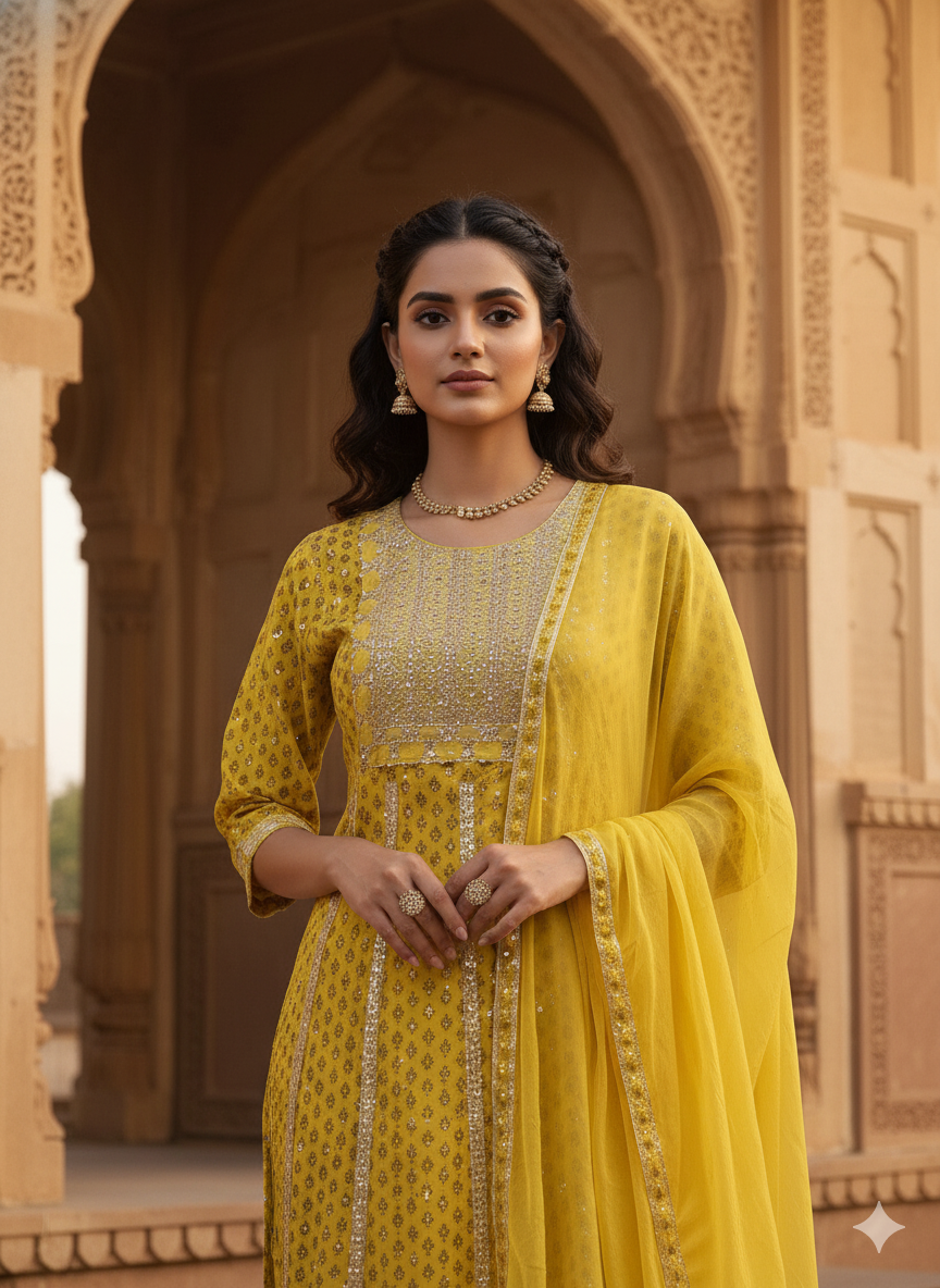 Lemon Embroidered Dupatta Set