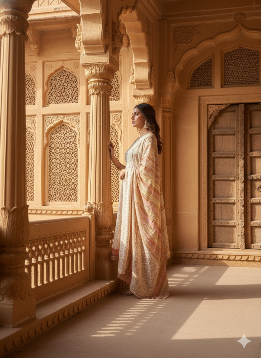 Cream Embroidered With Dupatta set