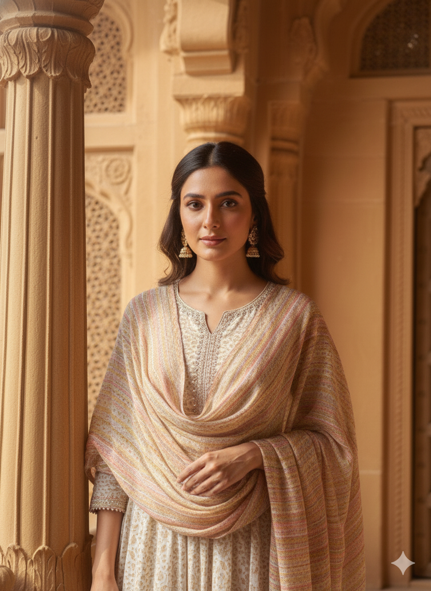 Cream Embroidered With Dupatta set