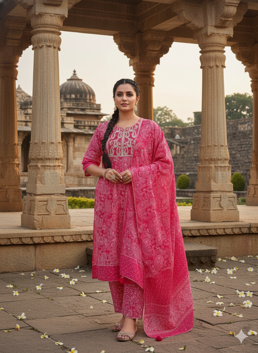 Pink Embroidered kurta with Dupatta Set