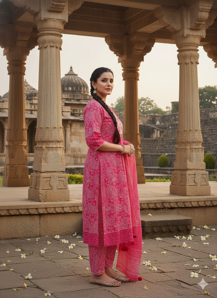 Pink Embroidered kurta with Dupatta Set