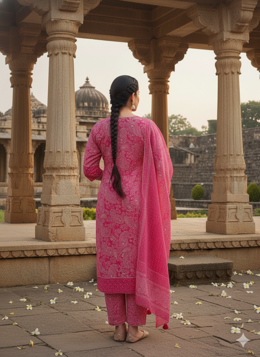 Pink Embroidered kurta with Dupatta Set