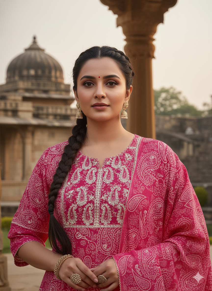 Pink Embroidered kurta with Dupatta Set