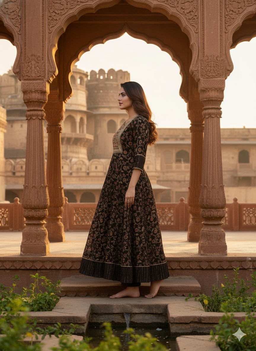 Black Embroidered kurta without Dupatta
