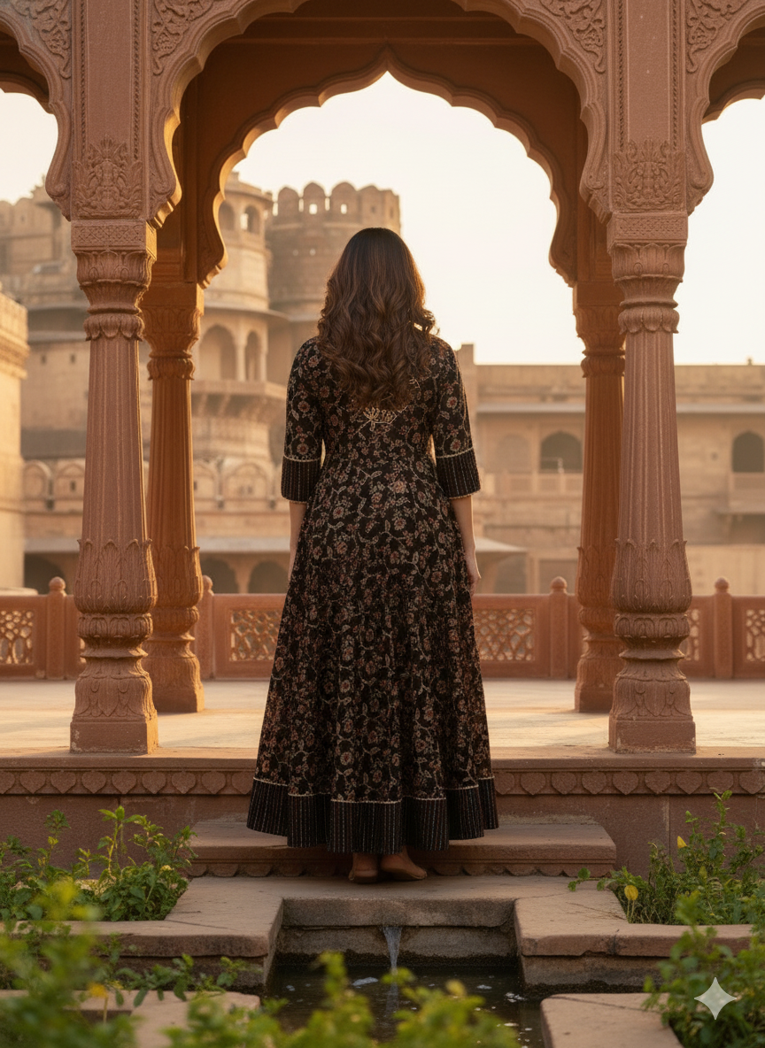 Black Embroidered kurta without Dupatta