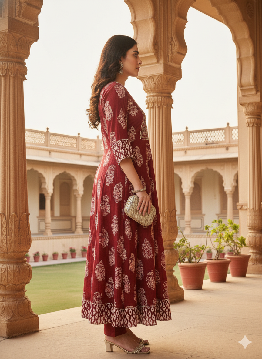 Red Embroidered kurta Set
