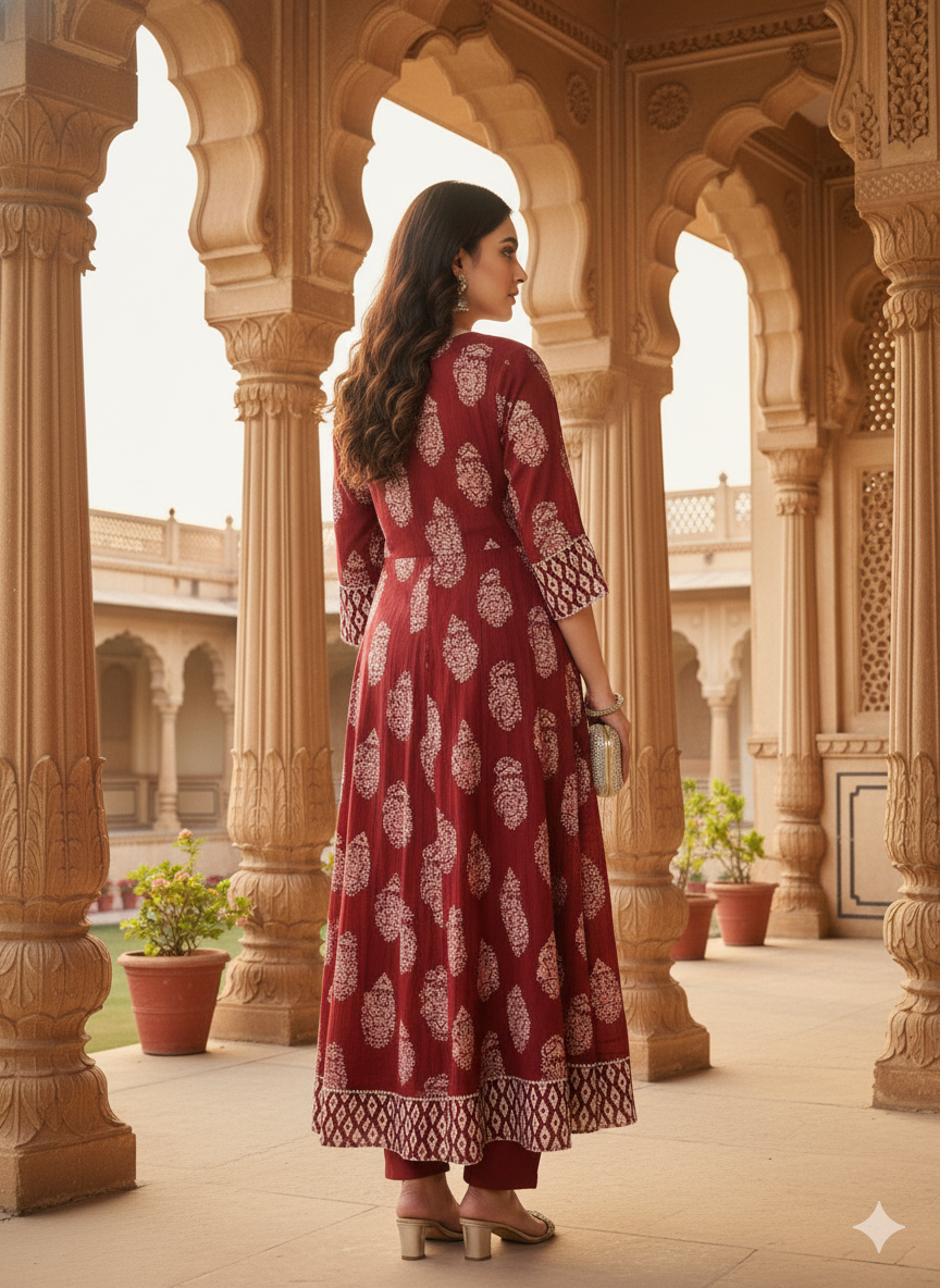 Red Embroidered kurta Set