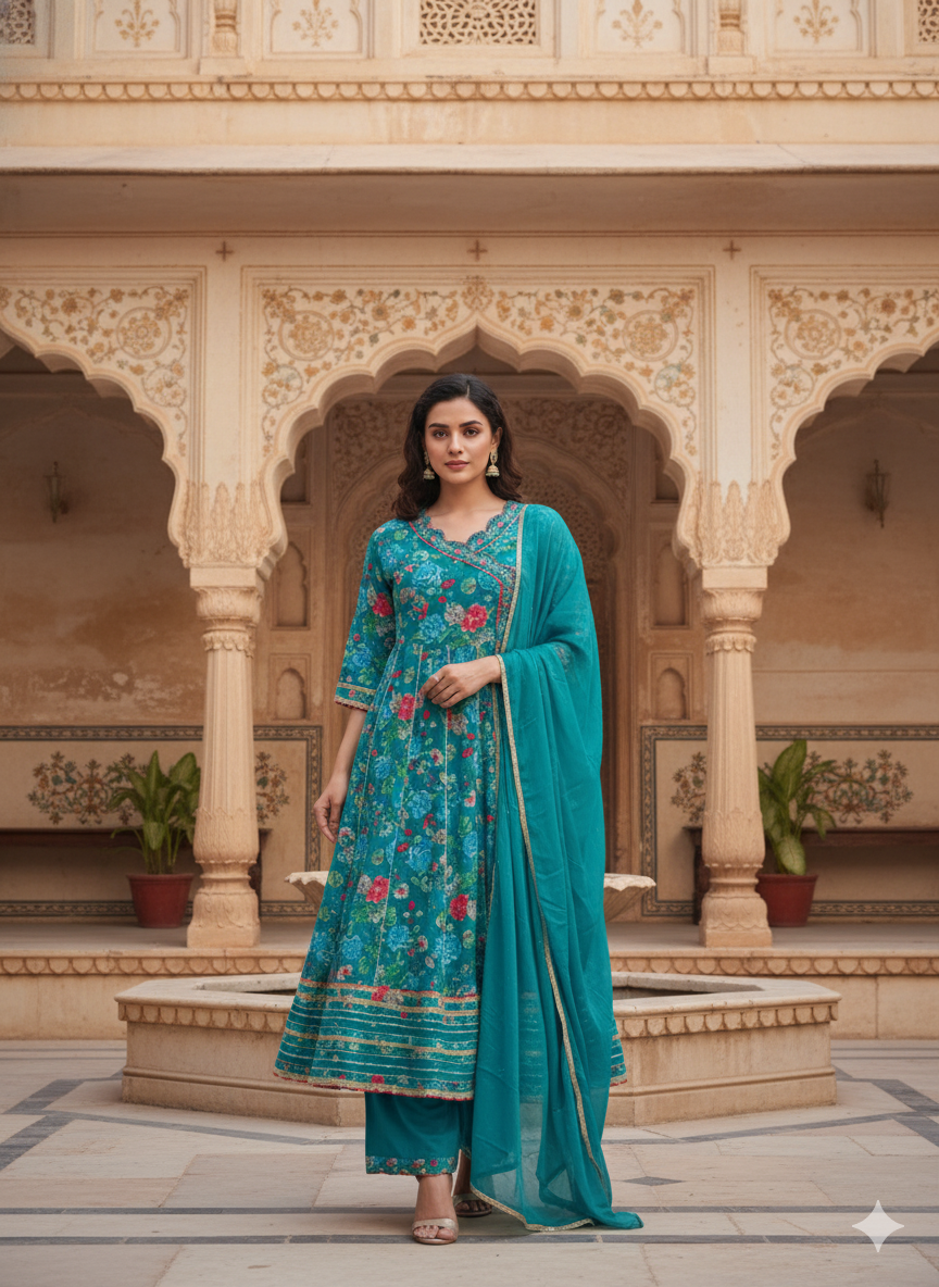 Blue Embroidered Velvet Straight Suit With Dupatta