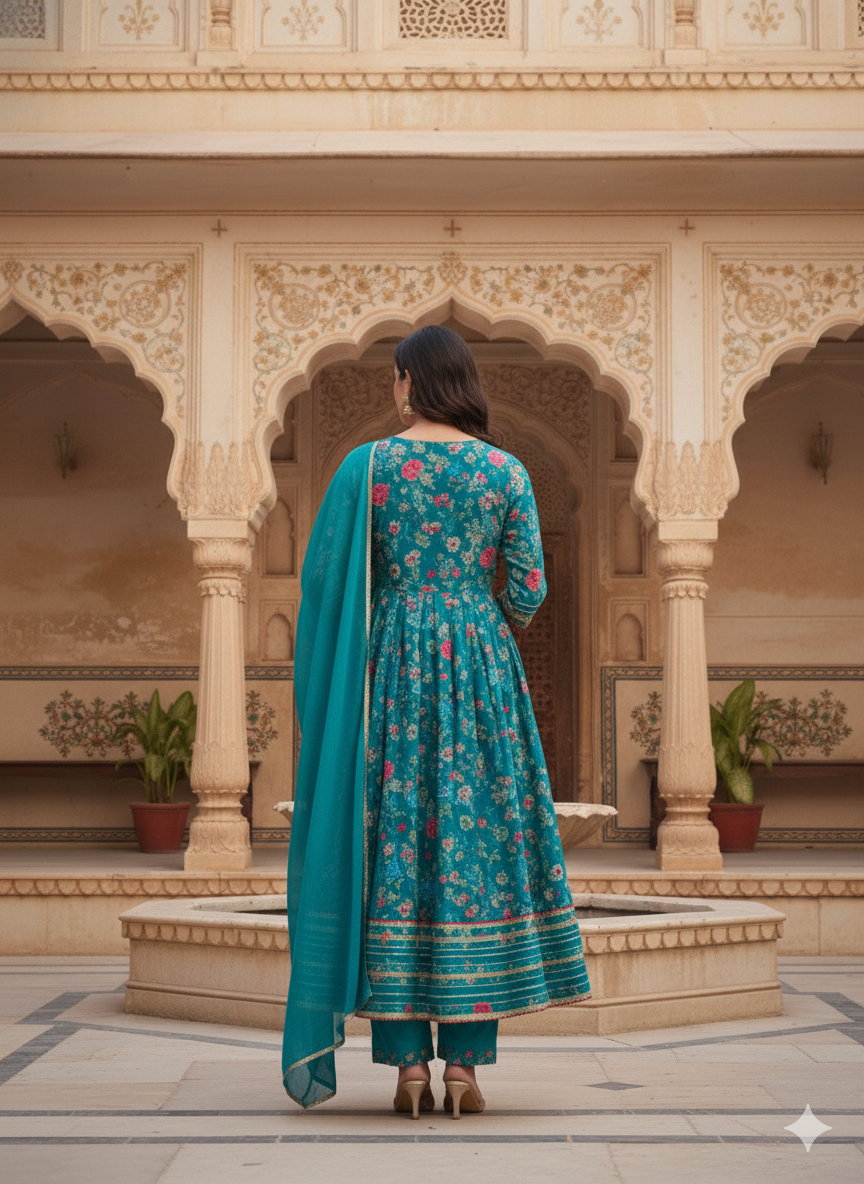 Blue Embroidered Velvet Straight Suit With Dupatta