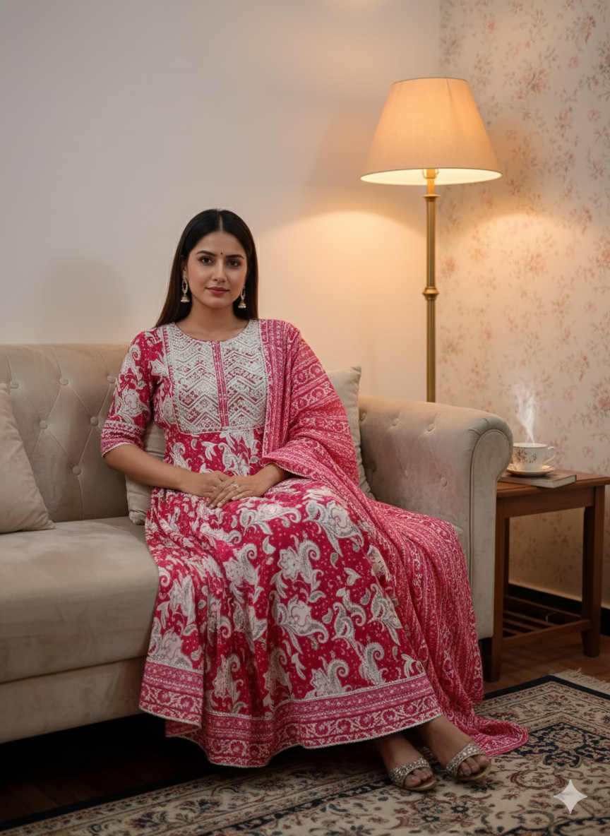 Pink Embroidered kurta with Dupatta Set