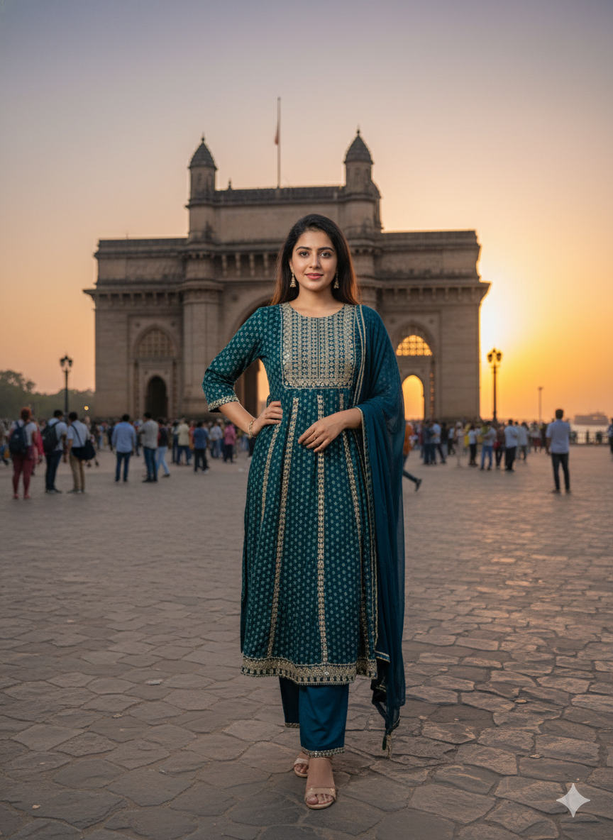 Green Embroidered Dupatta set