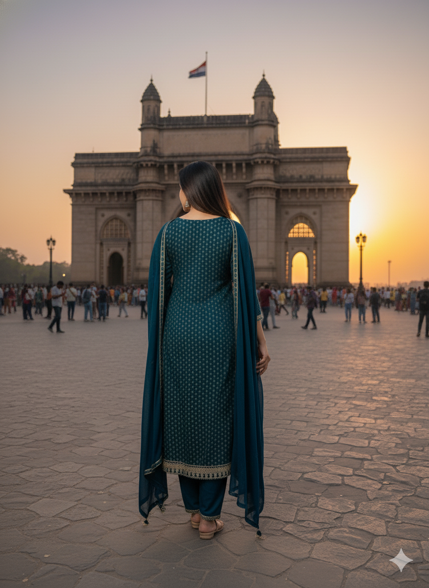 Green Embroidered Dupatta set