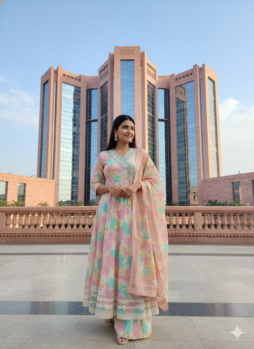 Multi Color Embroidered Rayon Suit With Dupatta