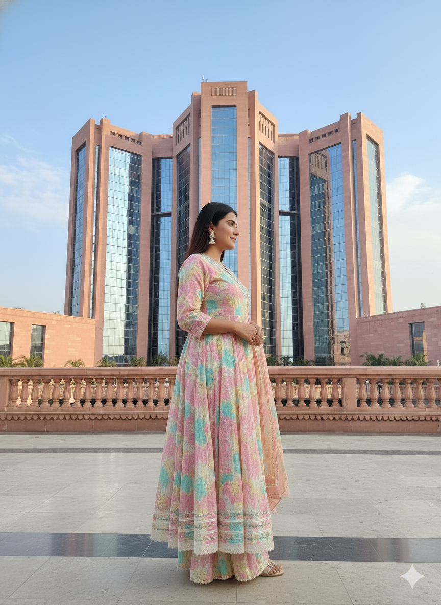 Multi Color Embroidered Rayon Suit With Dupatta