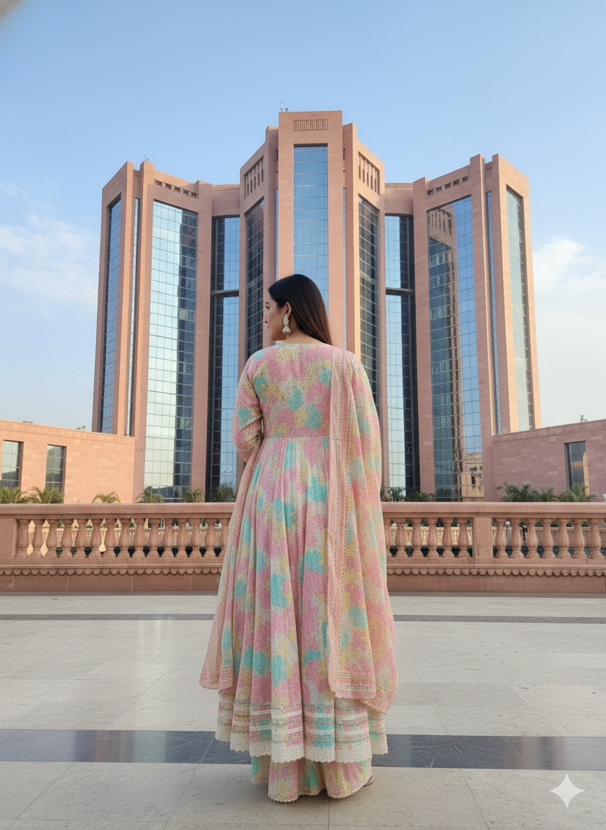 Multi Color Embroidered Rayon Suit With Dupatta