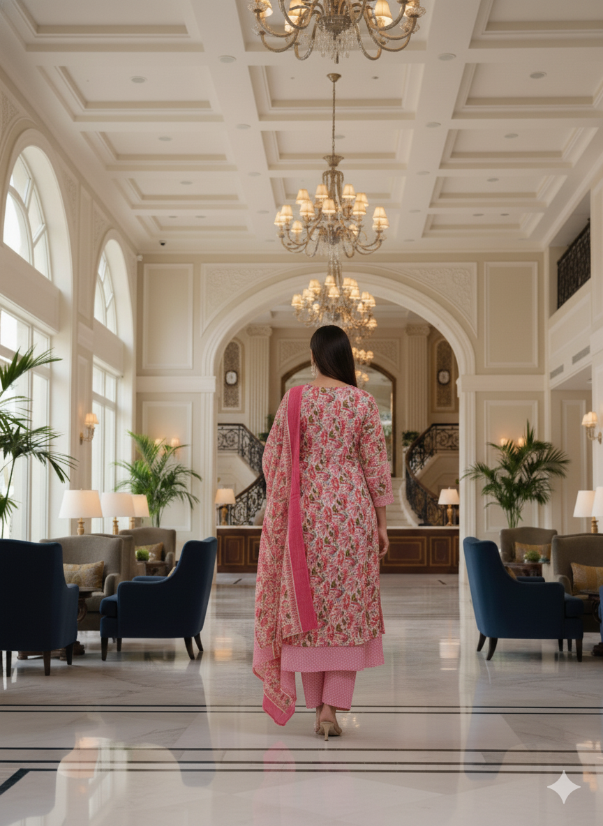 Pink Embroidered kurta with Dupatta Set